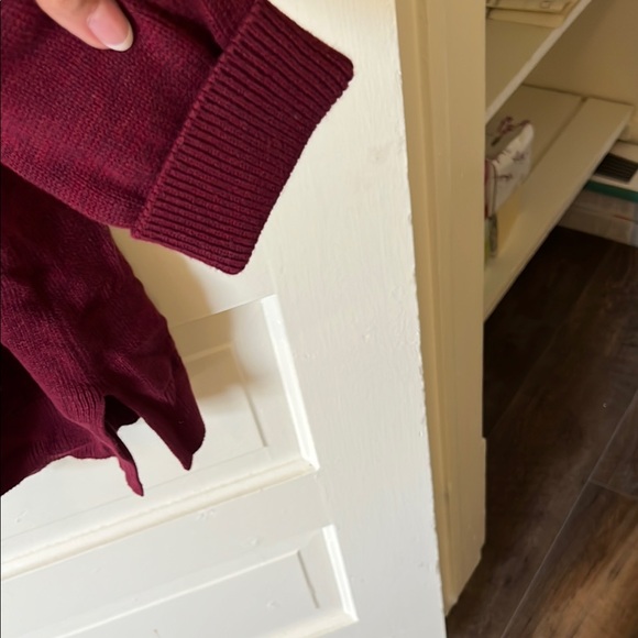 Eggplant-colored Cardigan Sweater with Hood and Open Front - Picture 3 of 10